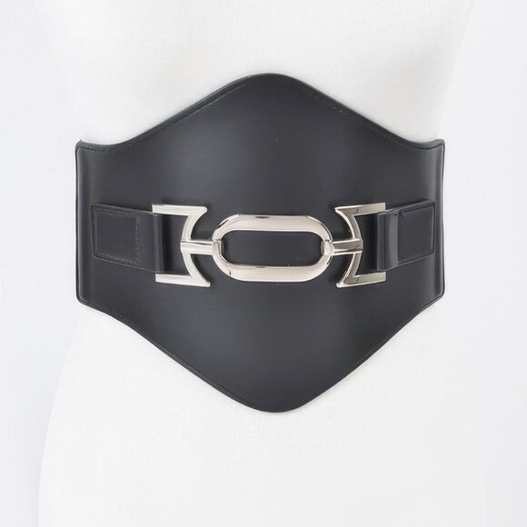 Faux Leather Wide Elastic Belt - Picture 2 of 4